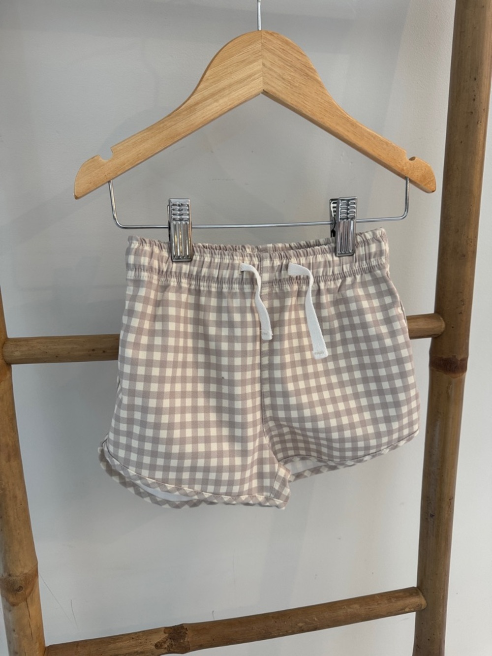 Quincy Mae Taupe & White Gingham Shorts